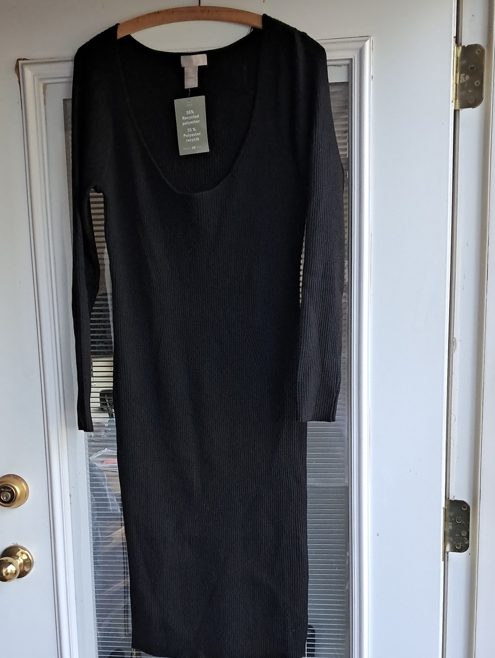 H&M Black Ribbed Long Sleeve Scoop Neck Midi Dress